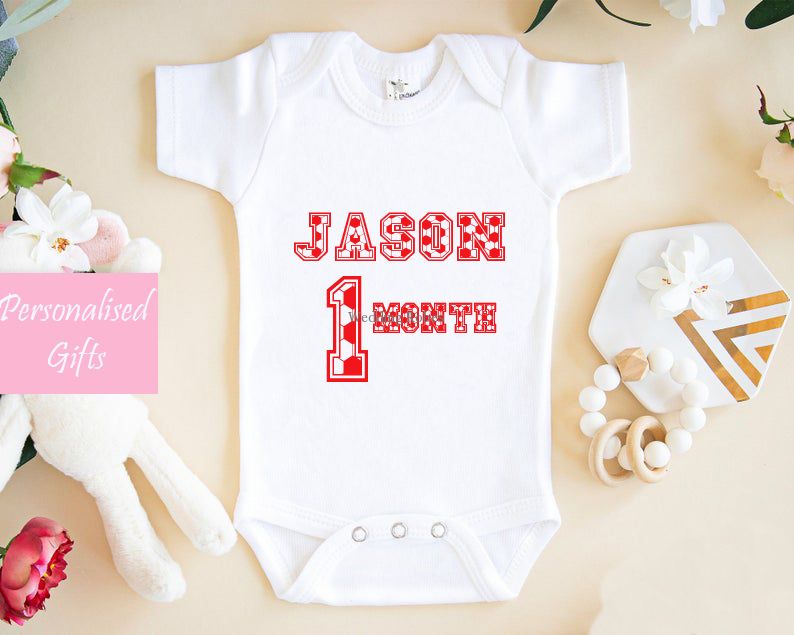 Personalised Milestone Baby Boy Football Design Onesie